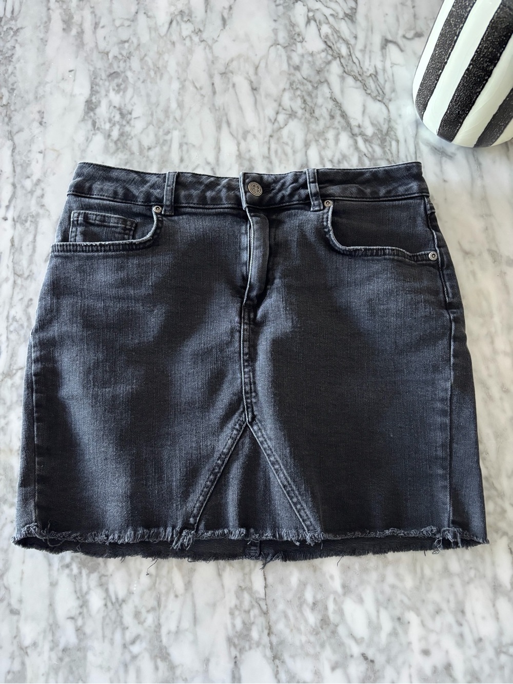 Anine Bing Black Denim Mini Skirt with Front Slit